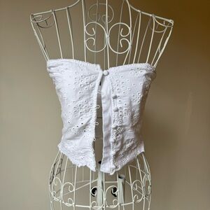 ASOS Design White Eyelet Corset Crop Top Lace Up Front Scallop Hem US 4